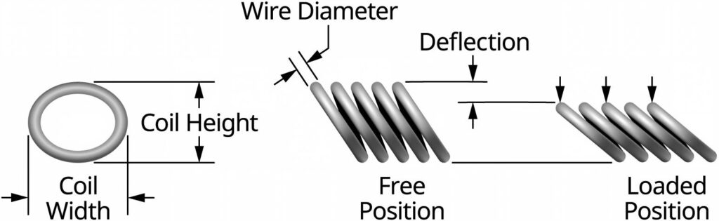 Canted coil spring geometry showing coil height, coil width and cant angle